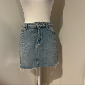 Topshop Light Blue Denim Mini Skirt - Raw Hem